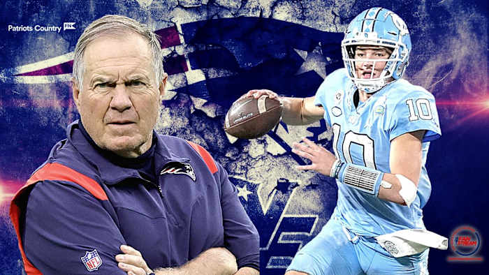 Bill Belichick (L) and Drake Maye